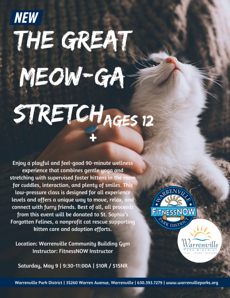Join us at the Warrenville Park District on Saturday, May 9th for Kitten Yoga